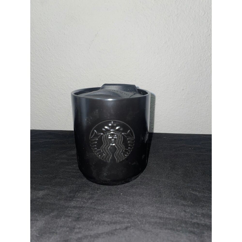Starbucks Black Ceramic Travel Mug 8 oz Embossed Siren Lid